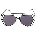 ABC® Twin-Beams Geometry Design Women Metal Frame Mirror Sunglasses Cat Eye Glasses (Black, 0.5)
