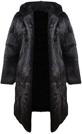 MINGCHUAN Men's Real Rabbit Fur Coat Long Winter Hoodie Jacket Overcoat Outwear