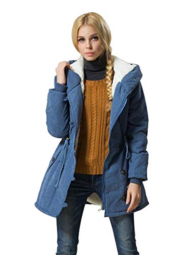 Eleter Women's Winter Warm Coat Hoodie Parkas Overcoat Fleece Outwear Jacket with Drawstring(S,Blue)
