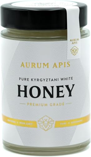 Aurum Apis Kyrgyzstani White Honey Pure Raw Wild Natural Organic Monofloral Premium Flower Superfood Natural Support Energy | Farm Fresh | Hand Harvested | Sugar Substitute - 500 Gram Jar