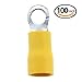 Hilitchi 100Pcs 12-10AWG Insulated Terminals Ring Electrical Wire Crimp Connectors (Yellow, M4) (12-10AWG)