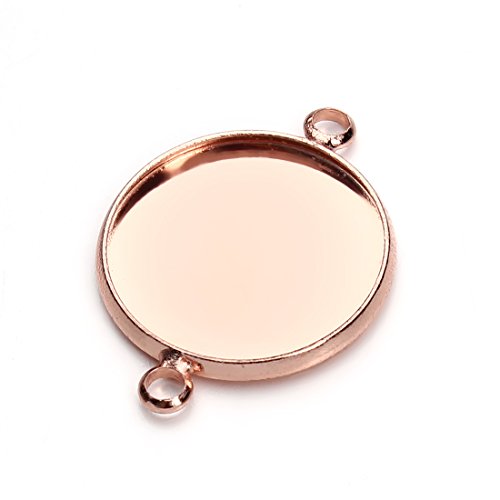 Linsoir Beads Bulk 10pcs Round Cabochon Connector Settings Rose Gold Tone Cameo Base Pendant Blank 2 Loops Fit for 25mm Cabs