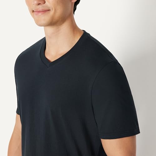Hombre Cuello en V de manga corta de ajuste regular, Paquete de 6, Negro, M