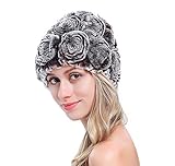 MEEFUR 100% Real Genuine Rex Rabbit Fur Knitted Fur Rose Hat Multi Color (Coffee)