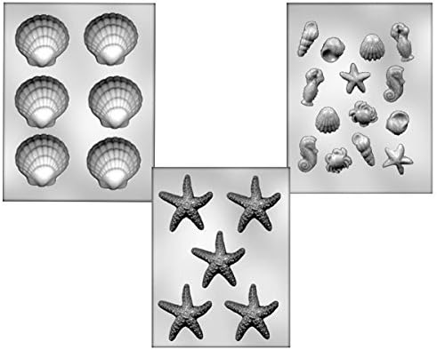 3 Chocolate Molds: 3 Inch Shells, 3 Inch Starfish and Sea Creatures (Bundle of 3 Molds)