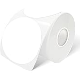 Yeachlaing 3 Inch White Round Thermal Sticker Labels, Self-Adhesive Circle Direct Thermal Labels, Multi-Purpose Roll Sticker Labels for DIY Logo Design, QR Code, Name Tag( 410 Labels,1 Roll)