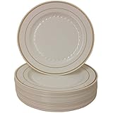 9 Inch Plastic Plates Trimmed With Gold. Pack Of 40 Elegant Disposable Dinnerware