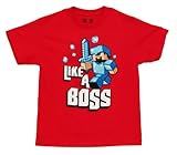 Minecraft Boy's Like A Boss Youth T-Shirt,Red,youthX-Large
