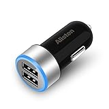 Alisten Small Mini 2 Port Auto USB Car Charger, Dual Port Super Fast Charging Super Portable Cell Phone Car USB Charger for iPhone iPad Android Samsung Smartphone Cellphone 5V 4.8A 24W Black