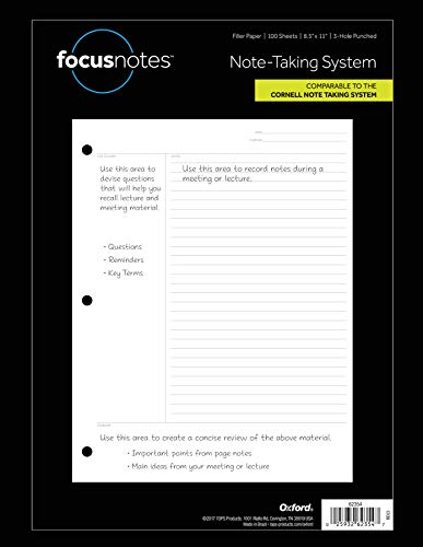Tops-FocusNotes-Note-Taking-System-Filler-Paper-85-x-11-Inch-3-Hole-Punched-White-100-Sheets-62354