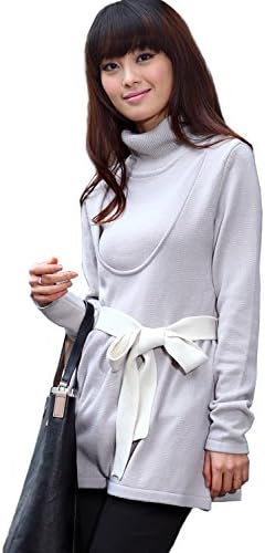 Sweet Mommy Organic Cotton 100% TurtleNeck Knit Nursing Tops with waist ribbo...