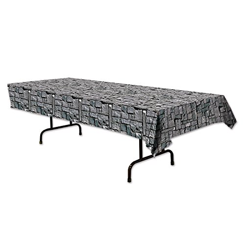 Beistle 54535 stone wall tablecover, 54” x 108”(4.5ft x 9ft)