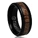 Crown Rings Men Women Black Titanium Ring Wedding Band, Real Wood Inlay in comfort Fit size 7-13, 8mm