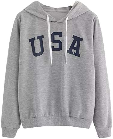 SUJING Womens USA Letter Flag Printed Long Sleeve Pullover Hoodie Sweatshirts Hoodies Coat Loose Casual Sweatshirts S-XL