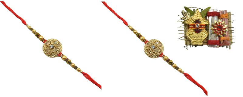 STORE INDYA Raksha Bandhan Rakhi for Brother with Greeting Card | Combo Pack Set of 2 Rakhi with Roli Chawal (Four Om Rakhi- 500)