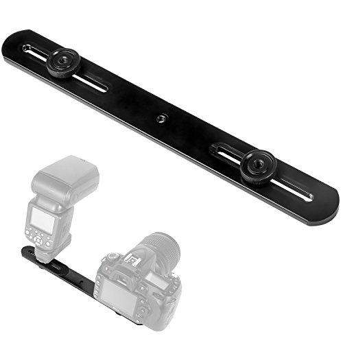 WAAO 1/4" Dual Flash Bracket Extension Bar 10.6" Straight Flash Bracket Camera Mount Tripod Mount Bracket for DSLR Camera LED Light Flash Light Microphone and More