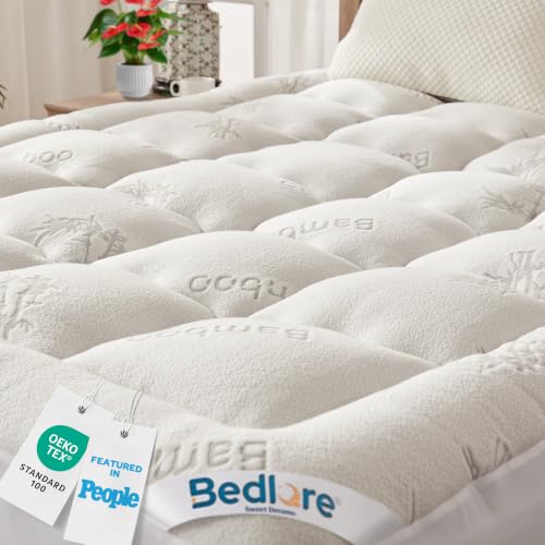 BEDLORE Matratzentopper 140x200cm aus Bambusfaser-Viskose Matratzenauflage mit Dehnbaren Taschen für 30cm Matratze,Weiche Matratzenauflage zur Linderu