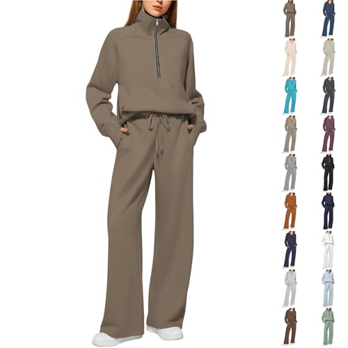 Nuaoxyeu Co Ord Sets for Women Tracksuit Womens Full Set Two Piece Outfits Oversized Quarter Zip Sweatshirt and Wide Leg Sweatpant Sets Baggy Y2k Sweatsuit Co Ord