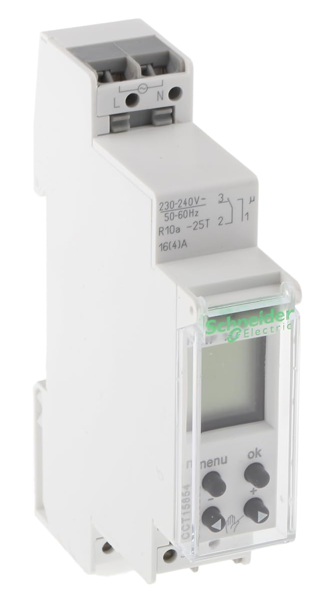 Schneider CCT15854 Programmable Digital Time Switch Digital Time Switches 24H/7D 18mm 1 Chan, White