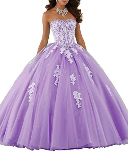 Elley Women's Applique Sleeveless Tulle Ball Gown Strapless Quinceanera Dress Purple US18W