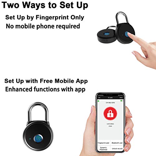 Fingerprint Padlock, Smart Padlock APP No Registration Needed, IP65 Weatherproof, Megafeis Bluetooth Lock with Keyless Biometric Suitable for Gym, Sports, Bike, School, Fence and Storage(Black) - Thumbnail 2