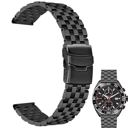 Juntan 18mm 20mm 22mm 24mm 26mm Stainless Steel Watch Band Replacement Metal Brushed Watch Strap Bracelet Deployment Double FlipLock Buckle Silver Black