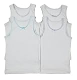 Buyless Fashion Girls 100% Cotton White Scoop neck Undershirt With Colored Trim (4 Pack)