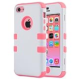 iPhone 5C Case, ULAK 3in1 Anti Slip IPhone 5C Case Hybrid with Soft Flexible Inner Silicone Skin Protective Case Cover for Apple iPhone 5C White + Coral Pink