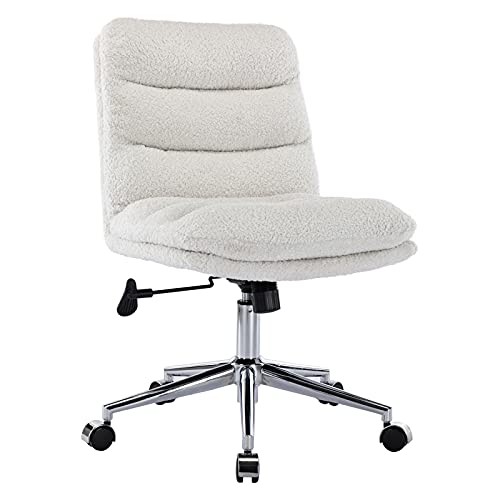 Janoray White Office Desk Chair Armless Fuzzy Sherpa Upholstered Task Computer Chair for Bedroom Work Study, Fluffy White