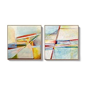 2 Piece Framed Canvas Wall Art for Living Room, Bedroom Colorful Abstract Geometry Canvas Prints for Home Decoration Ready to Hang - 16"x16"x2 Panels