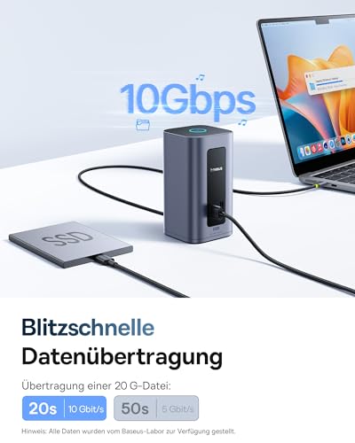 【Kompatibel mit Windows-Laptops】 Baseus Docking Station USB-C, Nomos Air 12 in 1, Dockingstation 2 monitore, 2 * 4K HDMI, 10Gbps USB-C/A, 100W PD, Gigabit-Ethernet (12-in-1 für macOS)