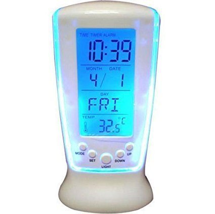 Generic SKB Digital Square Clock Calendar LED Light Alarm Clock with Light, DS-510 Battery Operated, Table Clock (Multicolor)