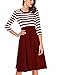 AAMILIFE Women's Vintage Stripe Scoop Neck 3/4 Sleeve Swing Dress Red XL