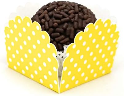 Set of 12 Mini Petal Box Made in USA with high Quality Polka dots cardstock (Forminha de Brigadeiro) (Yellow)