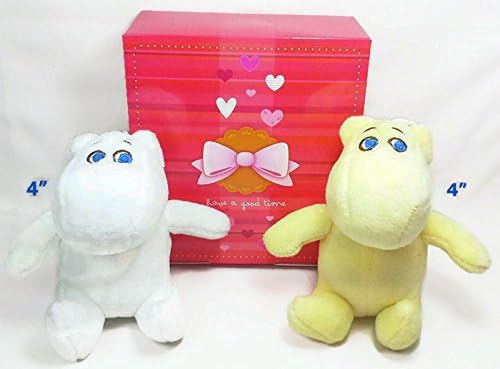2pcs White and Yellow Moomin Characters Plush Stuffed figurine keyring with Gift Box.