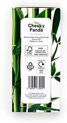 The Cheeky Panda Bamboo Paper Straws, Red Stripes, 250 Count (Pack of 1) - Image 3