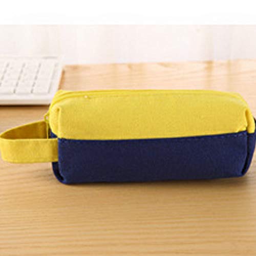 Fine Zipper Pencil Pen Case Cosmetic Makeup Bag Storage Pouch Purse Students School Simple Colorblock Canvas Bag