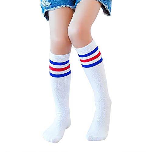 Kids Baby Cotton Knee Thigh High Socks Three Stripes Sport Soccer Uniform Tube Stocking - Thumbnail 2