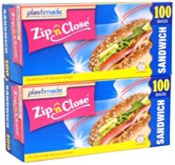 Plastimade Zip N Close Sandwich Bags, 100 Count, (2 Pack Total of 200 Bags)