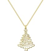 NewZenro Christmas Tree Pendant Necklace for Women Gold-Tone Minimalist Star Xmas Trees Winter Holiday Adjustable Chain Choker Necklaces Festive New Year Party Fashion Jewelry