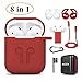 Case for Airpods, Silicone AirPods 2 & 1 Accessories Set Protective Cover, Skin for AirPods Charging Case, Airpods Strap/Airpods Ear Hooks/Holder/Keychain/Carrying Box(Red)