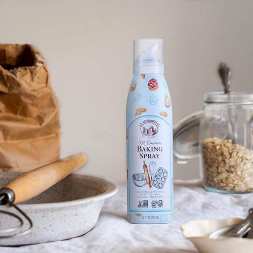 LA TOURANGELLE, ALL PURPOSE BAKING SPRAY, GLUTEN-FREE, NON-STICK, CHEMICAL FREE AND PROPELLANT FREE, EXPELLER-PRESSED COOKING SPRAY OIL, 5 FL OZ