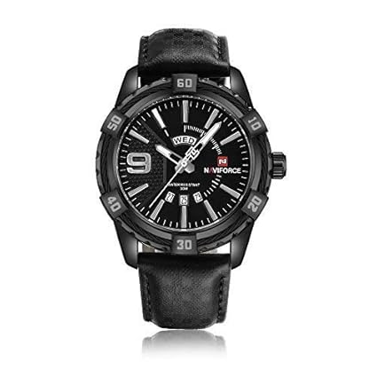 Naviforce NF-9117Black-Black Leather AnalogMens Watch