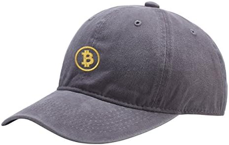 Bitcoin Gray Washed Dyed Peaked Hat Embroidered Logo Adjustable Fish Cap
