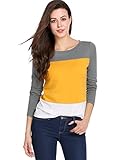 Allegra K Women's Color Block Tops Crew Neck Casual Basic Cotton Long Sleeve T-Shirt