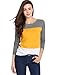 Allegra K Women's Casual Color Block Tops Round Neck Cotton Long Sleeve Tops Medium Yellow