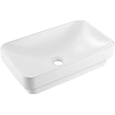 VEVOR Semi Recessed Bathroom Sink, 19.29 x 12.01 Inch Rectangular White Ceramic Vessel Sink with 1-3/4 Inch Drain Hole, Drop in Modern Lavatory Vanity Bath Wash Bowl Basin, Rectangle for Small Space