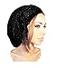 ShariRose Black Headscarf Pre tied Tichel Bandana Headcover for Women Soft Cotton Head wear (Black silver knit wrap)