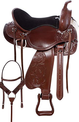 Acerugs 16″ 17″ 18″ Western Horse Saddle Pleasure Trail Riding Comfy SEAT Leather TACK Package (Brown, 16″)