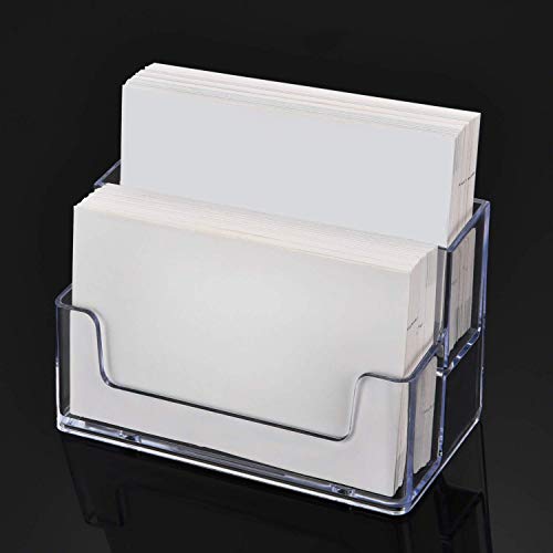 Vndeful 2 Pcs Clear Business Card Holder 2 Tiers Plastic Card Stand Organizer Card Holder Display for Home Office, 120 Cards Capacity
